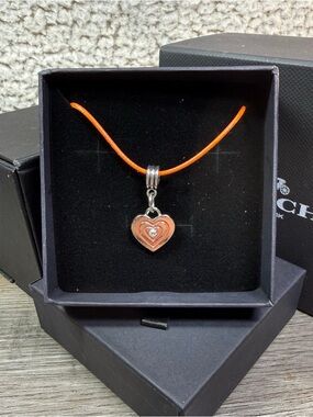 COACH Orange Heart W / Crystal center matching leather Cord ❤️18” -2 “ext